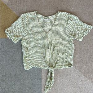 Jane + Delancey Green Striped Tie-Front Top